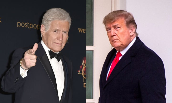 The late "Jeopardy!" host Alex Trebek and U.S. President Donald Trump. 