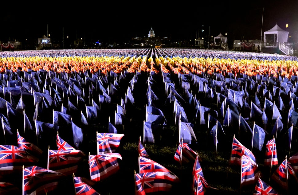 The "Field of Flags" is pictured on the National Mall as the Capitol building is prepared for the inauguration ceremonies.