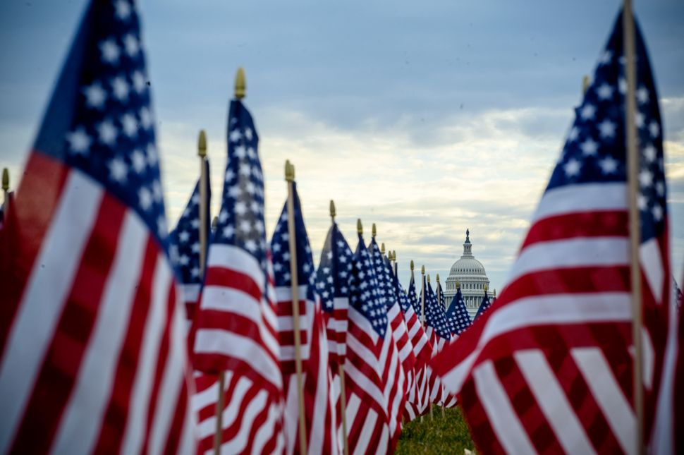 The flag display, organized by the Presidential Inaugural Committee, makes up part of the event's theme of unity.