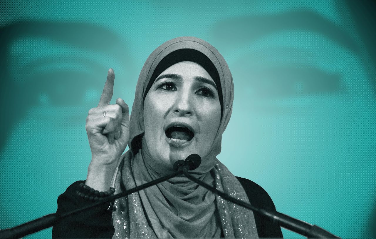 Linda Sarsour speaks during a National Day of Action for a Dream Act Now protest on Feb. 7, 2018, in Washington, D.C.