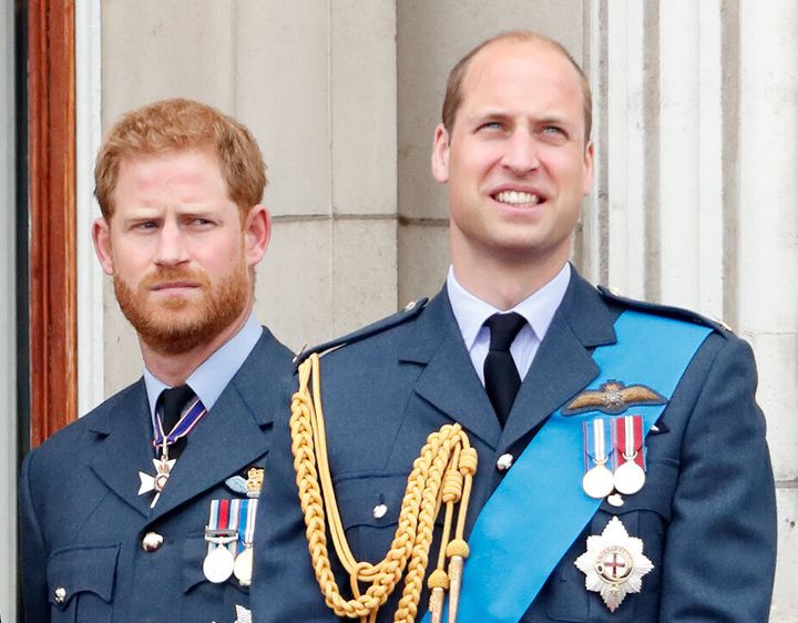 The Duke of Sussex and Duke of Cambridge mark the centenary of the Royal Air Force from the balcony of Buckingham Palace on July 10, 2018.