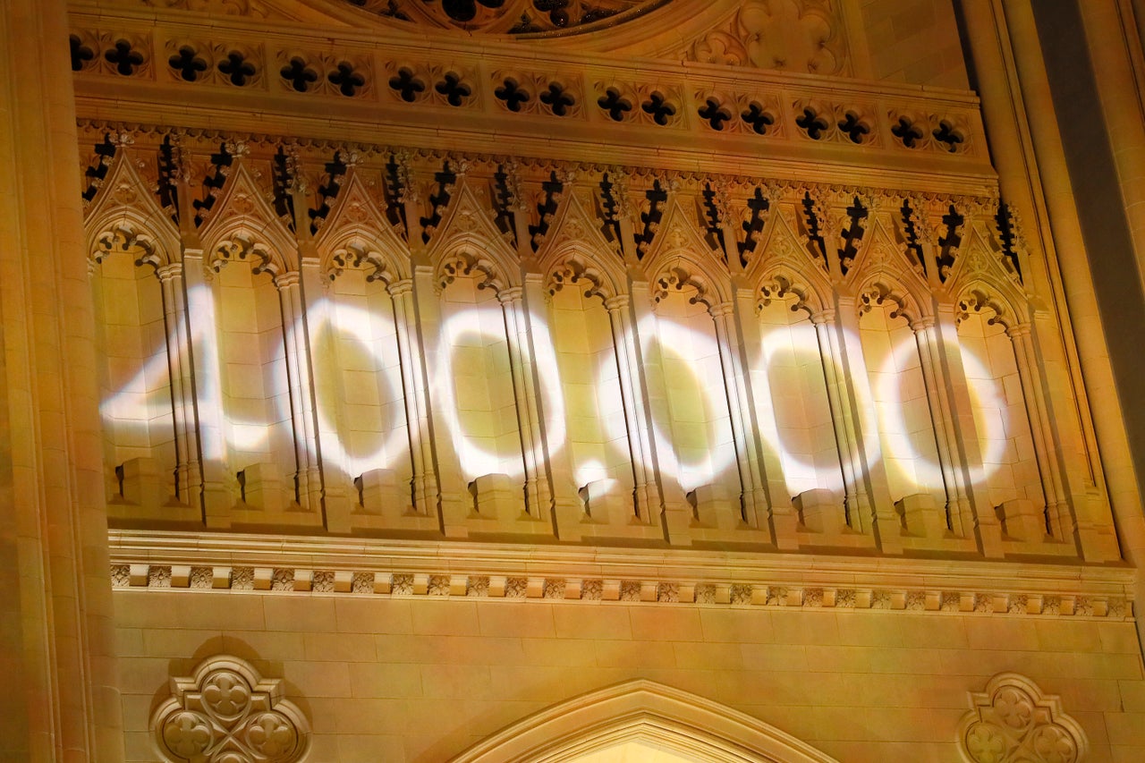 The Washington National Cathedral tolled the Bourdon Bell 400 times, once for every thousand lives lost, as part of the Biden Inaugural Committee's COVID-19 Memorial: A National Moment of Unity and Remembrance.