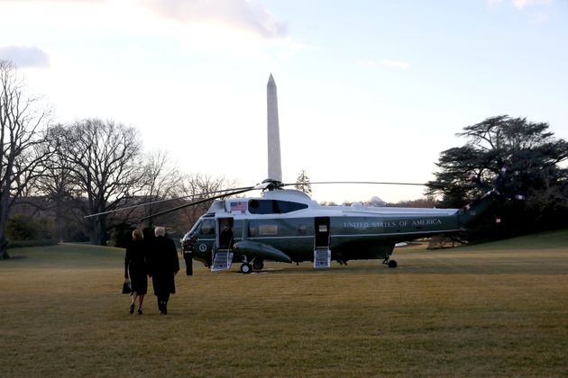 President Donald Trump and first lady Melania Trump depart the White House to board Marine One.
