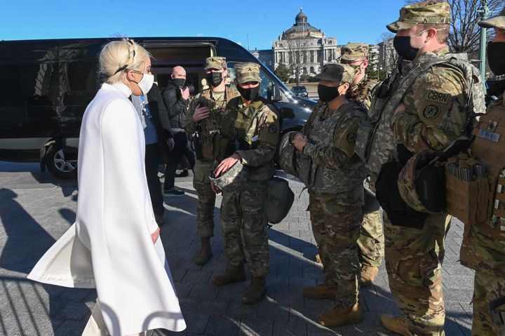 Lady Gaga meeting with National Guard soldiers in Washington DC