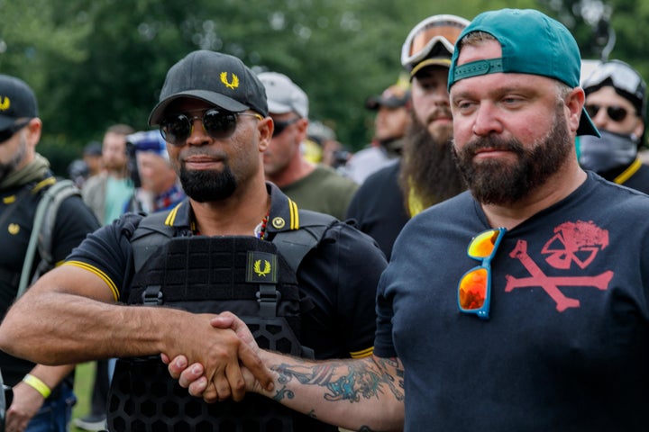 Leader of the Proud Boys Enrique Tarrio (left) and prominent member Joe Biggs (right) are now facing federal charges.