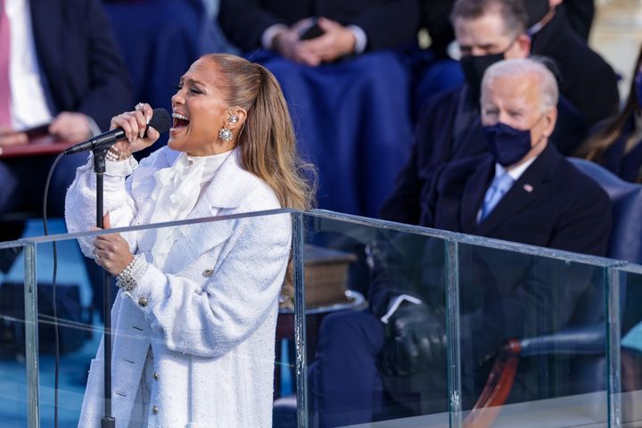 Jennifer Lopez singing during the inauguration.