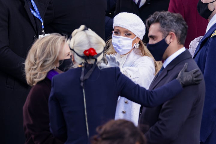 Jennifer Lopez with Hillary Clinton and Lady Gaga.