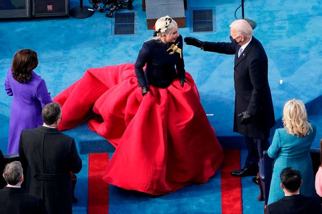 President-elect Joe Biden greets Lady Gaga during the inauguration. 