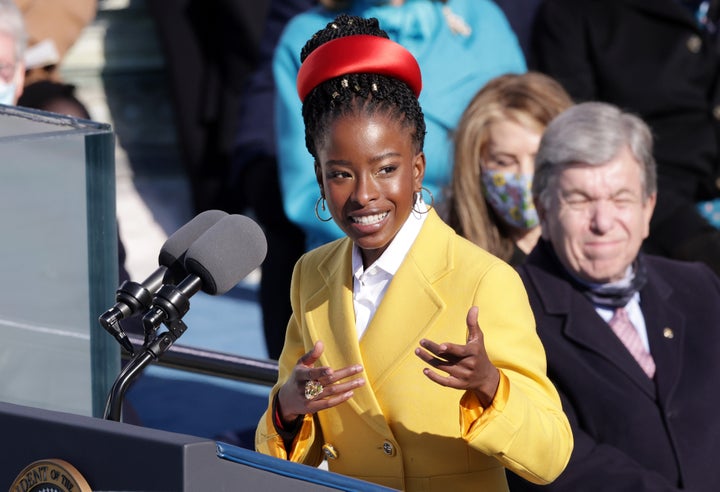 Youth Poet Laureate Amanda Gorman speaks at the inauguration.