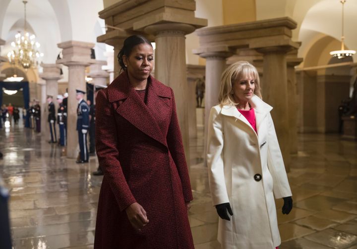 Michelle Obama and Jill Biden at Trump's inauguration ceremony in 2017. 