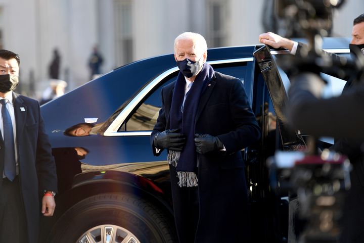 U.S. President Joe Biden prepares to walk the abbreviated parade route in front of the White House after his inauguration on Jan. 20, 2021 in Washington, DC.