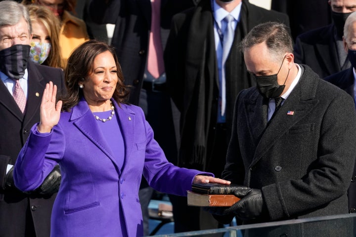 Kamala Harris is sworn in as vice president during the 59th Presidential Inauguration at the US Capitol in Washington, Wednesday, January 20, 2021. 
