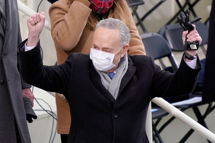 Chuck Schumer, then still the Senate minority leader, arrives for the inauguration of President Joe Biden at the U.S. Capitol on Jan. 20, 2021.