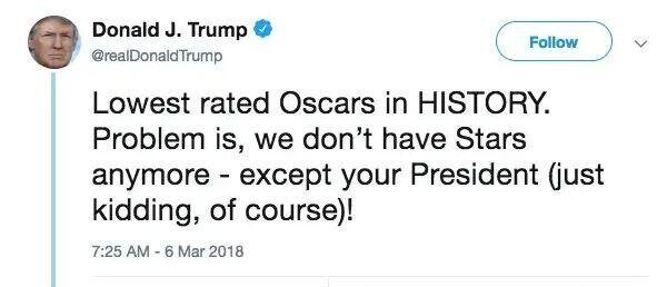 A three-year-old Tweet about the Oscars sums up Donald Trump's personality while in office, one author and historian says.