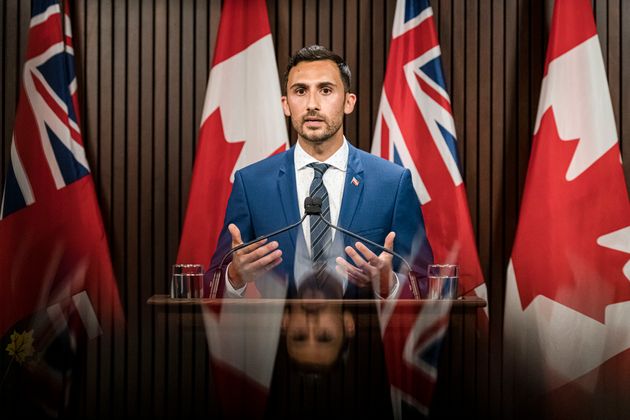 Ontario Minister of Education, Stephen Lecce makes an announcement at Queen's Park in Toronto on Aug,...