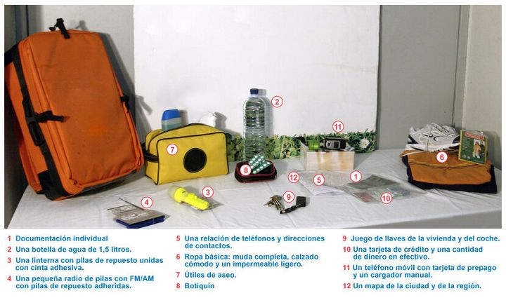 Mochila de emergencia recomendada por el Ayuntamiento de Madrid.