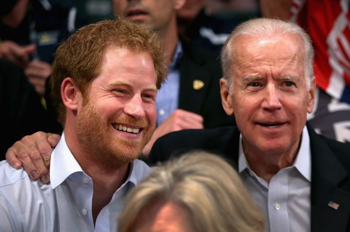 Prince Harry and Vice President Joe Biden at the 2016 Invictus Games at ESPN Wide World of Sports on May 11, 2016, in Orlando