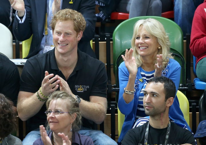 Harry and Jill Biden watch wheelchair basketball on Sept. 13, 2014, in London.