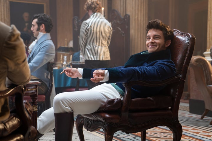 Jonathan Bailey on the set of Bridgerton