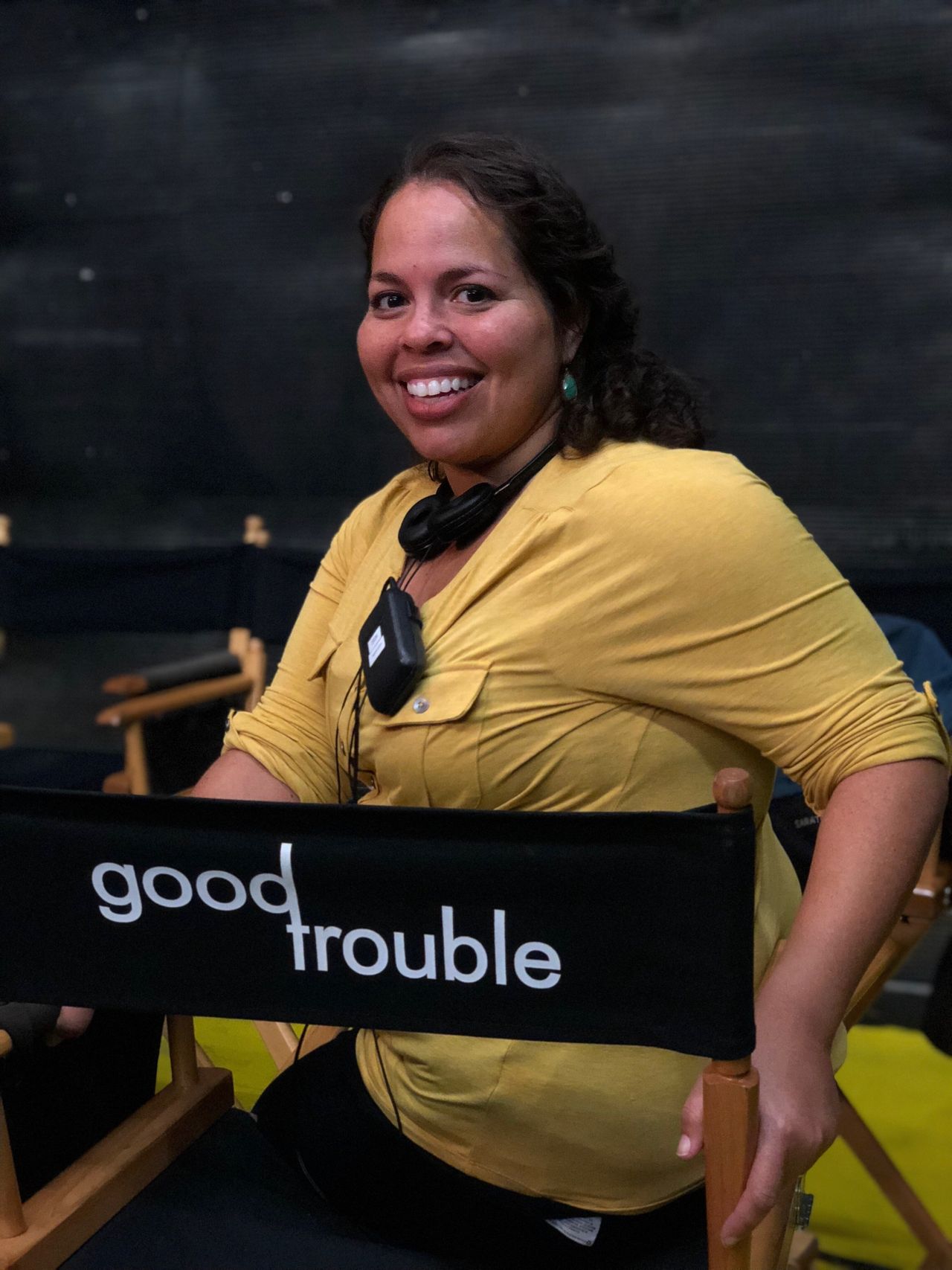 Claudia Forestieri on the set of Freeform's "Good Trouble."