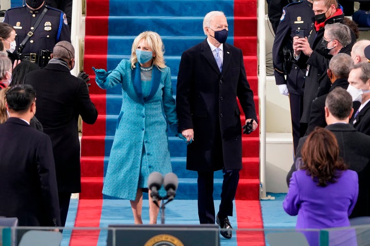 Jill and Joe Biden arrive at the inauguration.