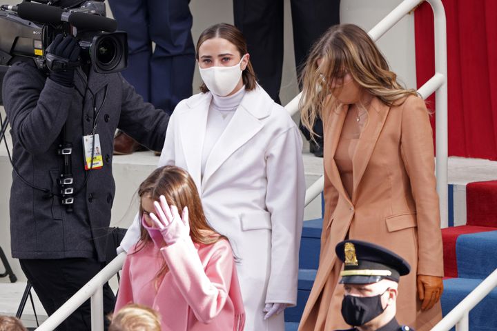 Naomi (left) and Finnegan Biden arrive at the inauguration. Cousin Natalie Biden walks in front of them.