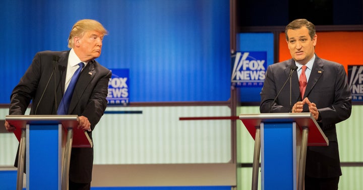 Donald Trump and Ted Cruz at a Republican presidential debate in March 2016. Many have wondered how Cruz could support Trump after the attacks Trump made on his family.