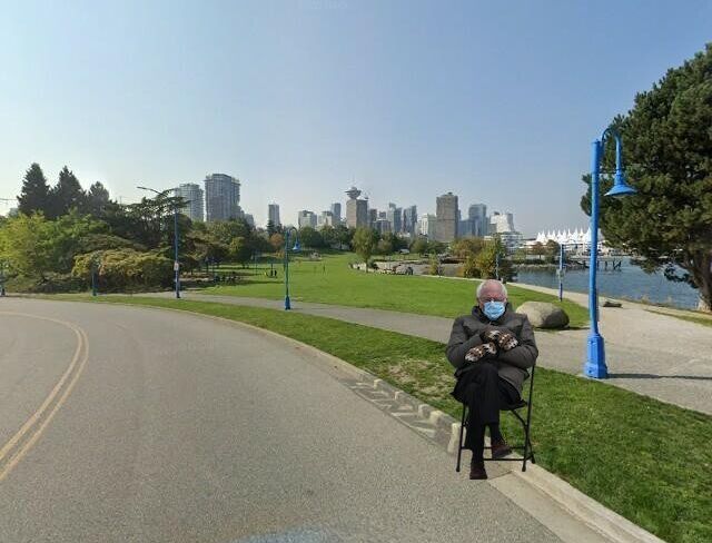 Bernie Sanders in Vancouver's Crab Park. 
