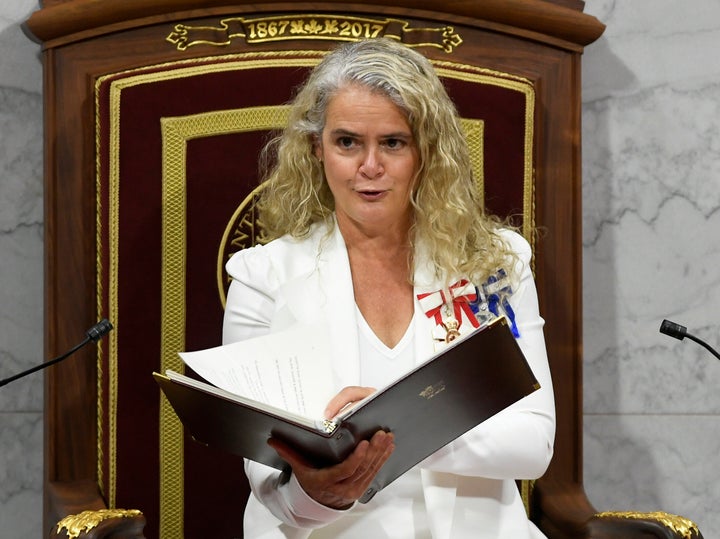 Julie Payette delivers the throne speech in the Senate chamber in Ottawa on Sept. 23, 2020.