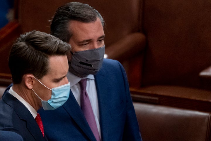 Sens. Josh Hawley (R-Mo.) and Ted Cruz (R-Texas) face an ethics complaint for objecting to the results before and after Trump supporters attacked the Capitol on Jan. 6.