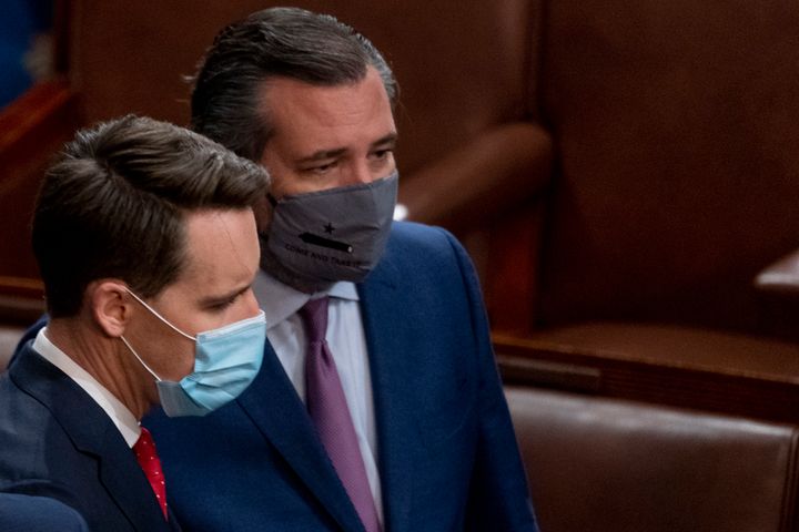 Sens. Josh Hawley (R-Mo.) and Ted Cruz (R-Texas) face an ethics complaint for objecting to the results before and after Trump supporters attacked the Capitol on Jan. 6.