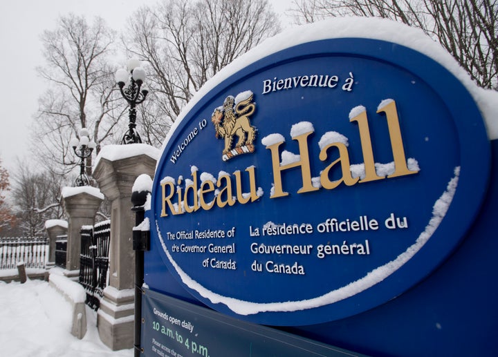 A sign along the wall surrounding Rideau Hall is seen on Jan. 21, 2021 in Ottawa. Gov. Gen. Julie Payette is resigning. The news comes as the results of an investigation into allegations of a toxic workplace environment at Rideau Hall are expected to be released.