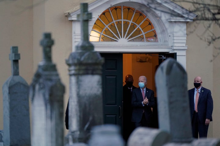 Joe Biden departs the St. Joseph on the Brandywine Catholic Church on Saturday in Wilmington, Delaware.