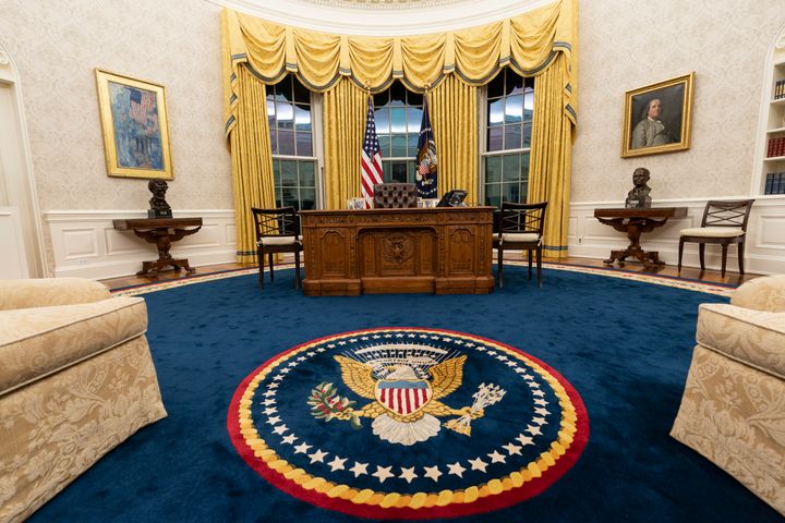 バイデン氏が大統領に就任した2021年1月20日に撮影された大統領執務室
