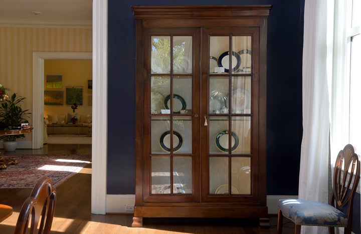 A china cabinet holds the dishes selected by vice presidents past and current.