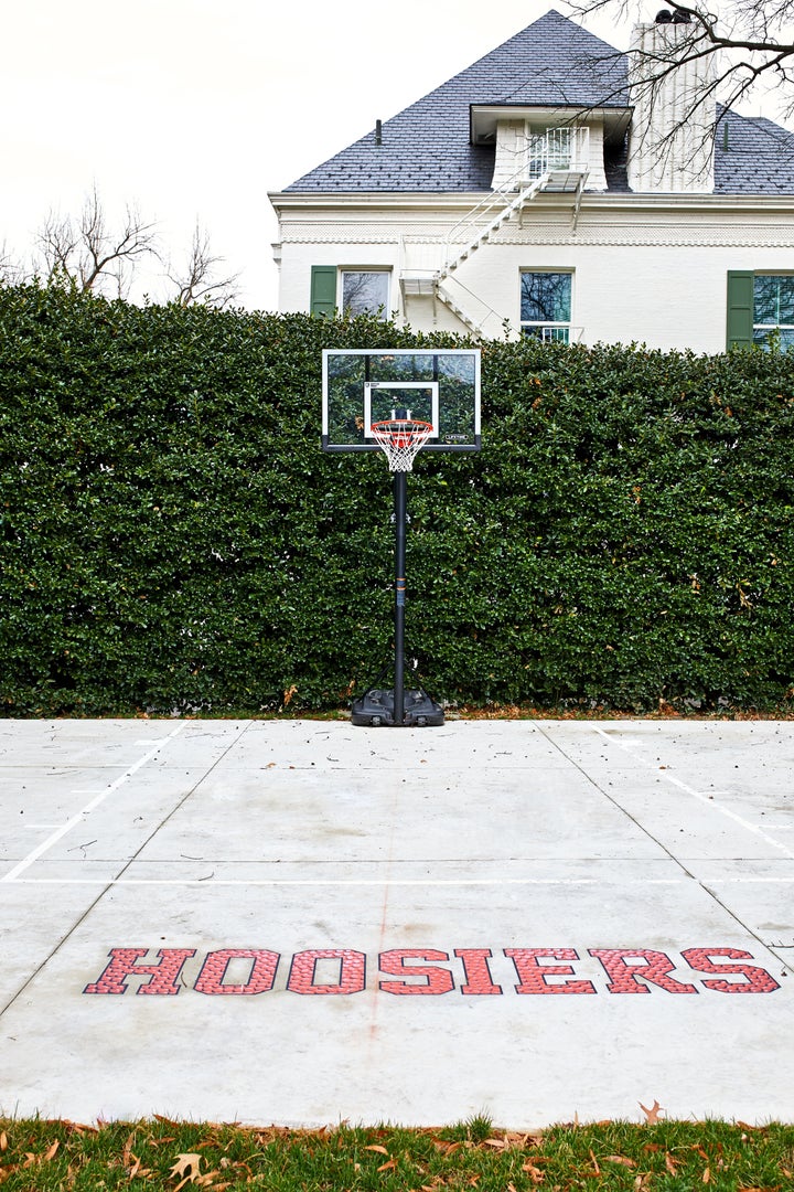 The Pence family added the logo from the movie "Hoosiers" for their time at the residence.