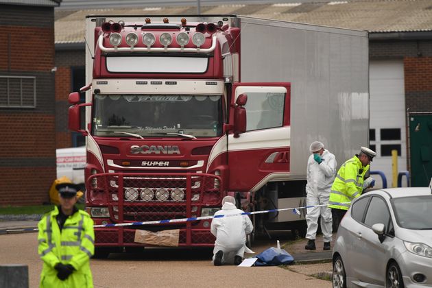 Police and forensic officers at the Waterglade Industrial Park in Grays, Essex, after 39 bodies of Vietnamese migrants were found inside the lorry on the industrial estate in October 2019 