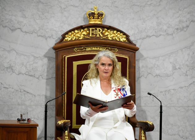 Gov. Gen. Julie Payette delivers the throne speech in the Senate chamber in Ottawa on Sept. 23, 2020.