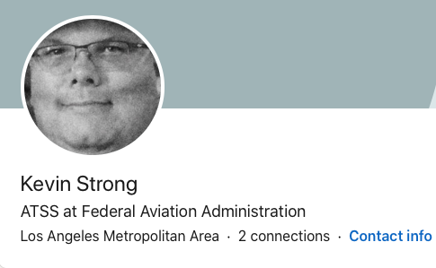 Strong's LinkedIn profile lists him as working at the Federal Aviation Administration.