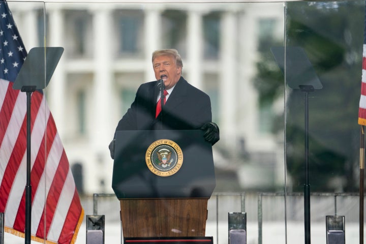 President Donald Trump speaks during a rally protesting the electoral college certification of Joe Biden as President, Wednes