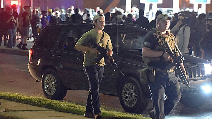 Kyle Rittenhouse at the Kenosha, Wisconsin, police brutality protest on Aug. 25, 2020, before he fatally shot two unarmed demonstrators and wounded another.