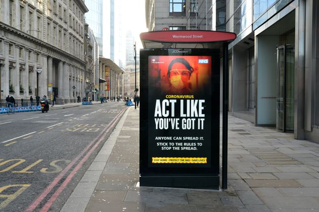  'Act Like You've Got It', the Coronavirus warning poster seen on the almost empty Bishopsgate street during the third national lockdown.
Prime Minister Boris Johnson announced that there was evidence that the new variant of the coronavirus is more deadly. (Photo by Thomas Krych / SOPA Images/Sipa USA) 