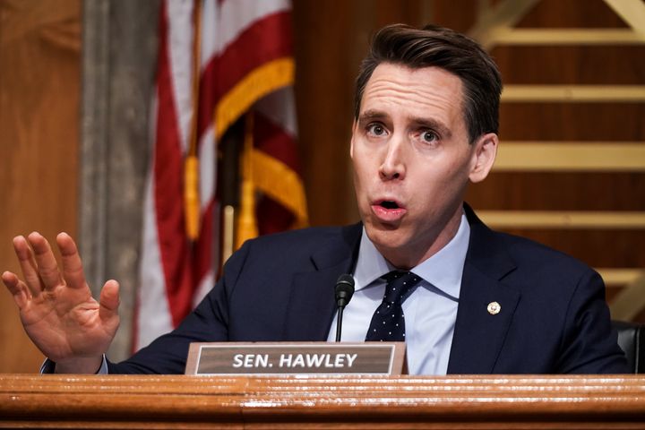 Sen. Josh Hawley (R-Mo.) claimed he was being muzzled in the most un-muzzled way possible.