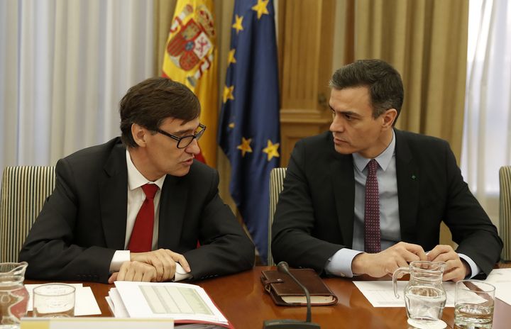 Salvador Illa y Pedro Sánchez en una reunión de seguimiento del coronavirus el 11 de marzo de 2020 (Getty Images).