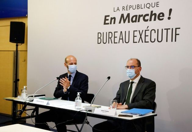 Jean Castex présent lors du bureau exécutif de LREM au côté du délégué général Stanislas Guerini, le 20 juillet 2020 à Paris (Photo FRANCOIS GUILLOT / AFP)