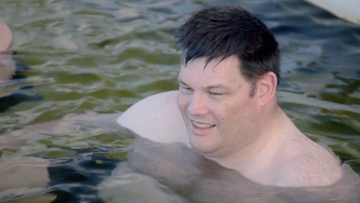 Mark also swam with dolphins in the episode