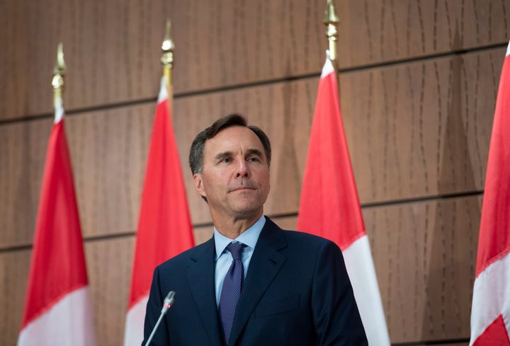 Bill Morneau announces his resignation during a news conference on Parliament Hill in Ottawa on Aug. 17, 2020. 