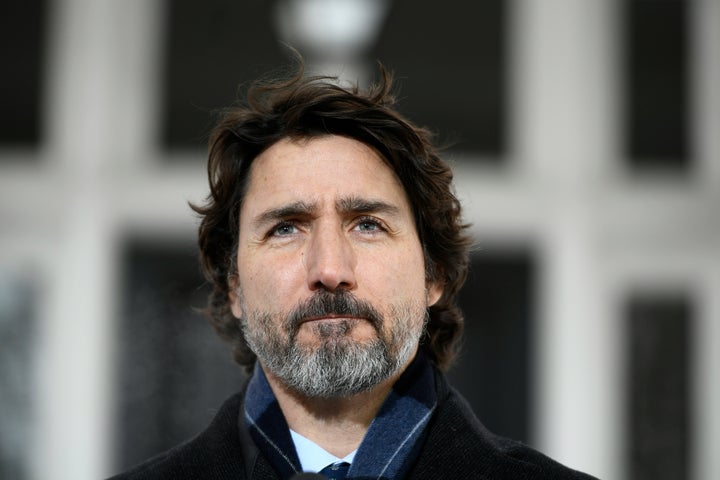 Prime Minister Justin Trudeau speaks during a news conference on the COVID-19 pandemic outside his residence at Rideau Cottage in Ottawa, on Jan. 26, 2021.