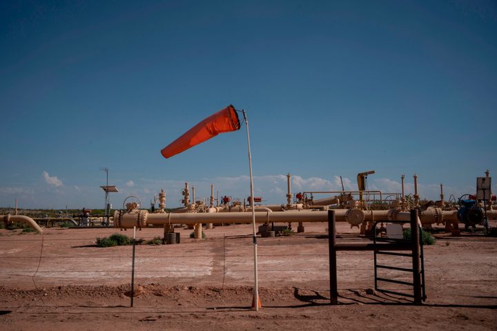 Equipment at a fracking well on May 7, 2020, in Culberson County, Texas.
