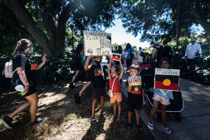 Young protesters in Hyde Park after the ‘Invasion Day’ Rally on January 26, 2021 in Sydney, Australia. 